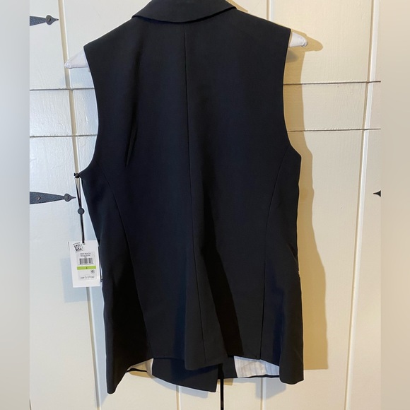 DKNY Double Breasted Vest. Black with Gold Buttons and Gold Logo Embellishments - Picture 9 of 12